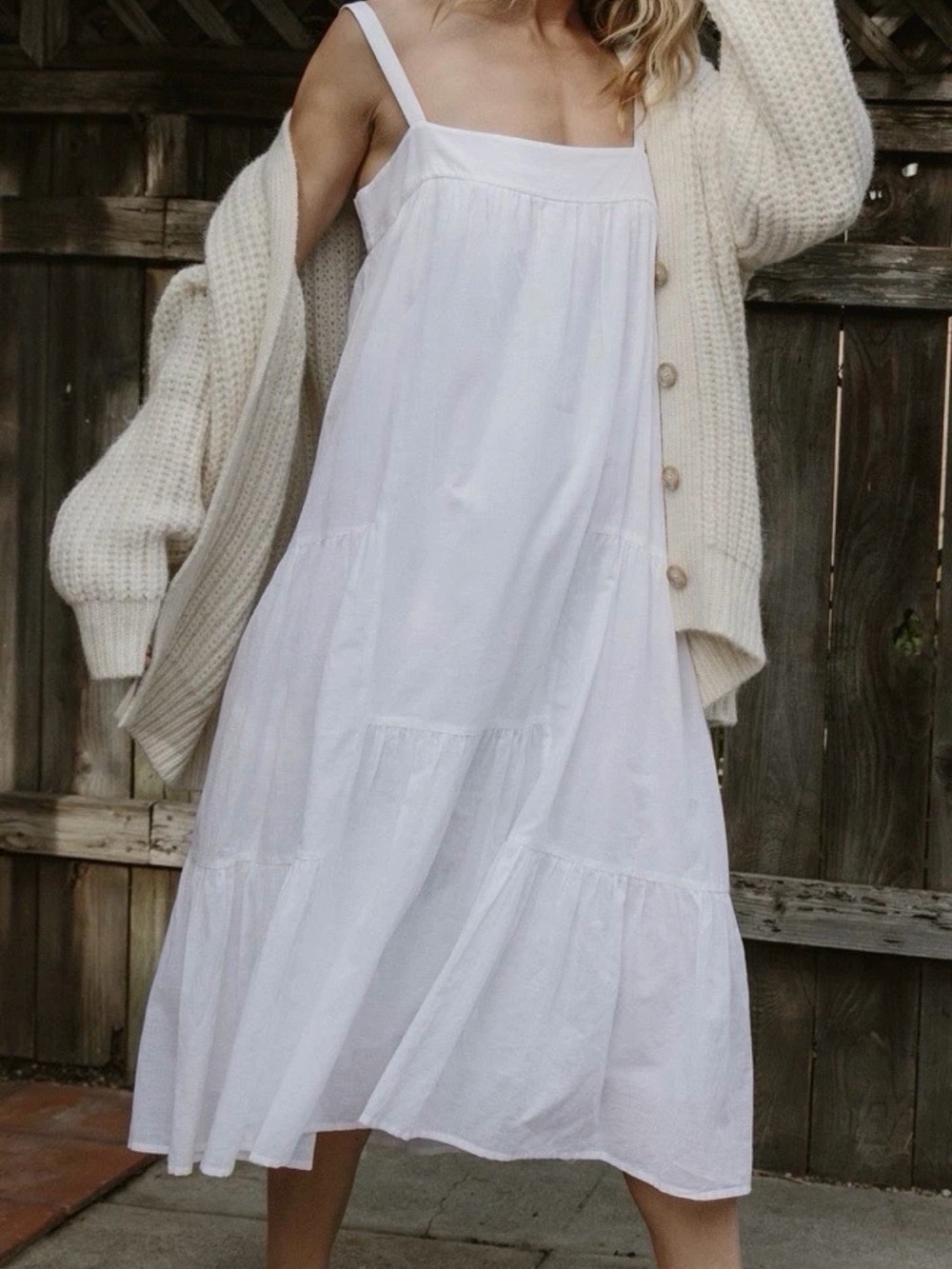 Jenni Kayne Summer Sleeveless Dress Sz XS Midi Cotton Linen White Square Neck